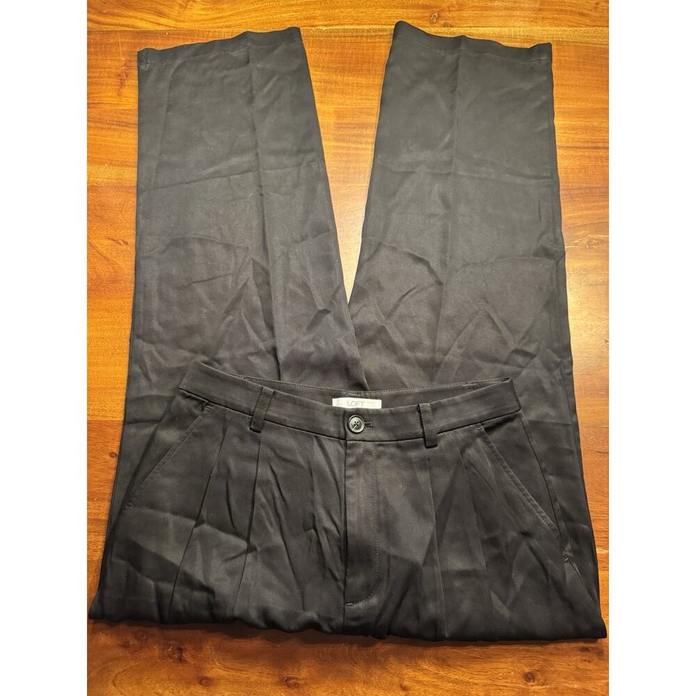 LOFT Women’s Black 100% Lyocell Pleated Straight Wide Trousers Pants Sz 8 - NEW